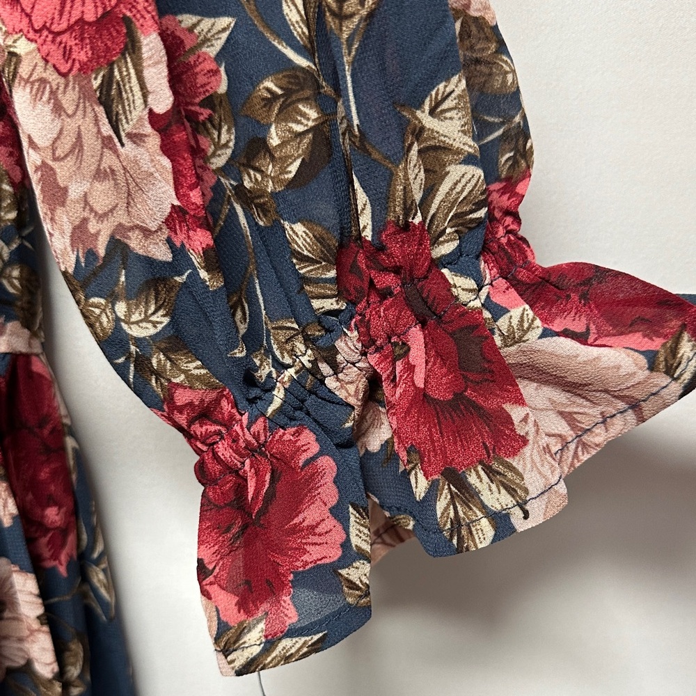 Brass & Roe Called to Surf Roxi Elegant Floral Maxi Dress Tiered Pockets L - Picture 7 of 9